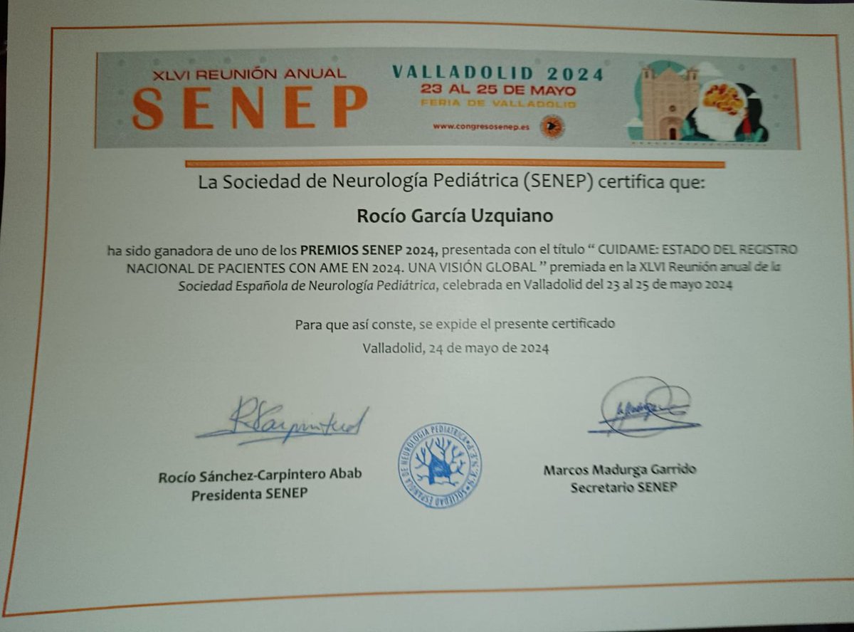 SJD_NMuscular's tweet photo. @senep_es @OrtezNeuro @JesicaMExp @Solve_RD @Bertaestevez_ @DrDaniNatera @SJDbarcelona_es Ayer Rocío García recogió uno de los premios SENEP @senep_es 🏆 Estamos encantados de que #cuidAME haya recibido este premio!! 

Muy orgullosos de participar en este proyecto! 💪🏼🧠 https://t.co/GlcCSp8qpx