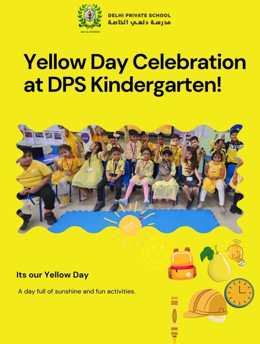 dpsrak's tweet image. Delhi Private School, RAK celebrated Yellow Day! with kindergarten students who brought an extra dose of sunshine to our classrooms. The day was filled with fun and creativity by amazing, yellow-themed crafts and  show and tell. #dpsrak #dpsrocks