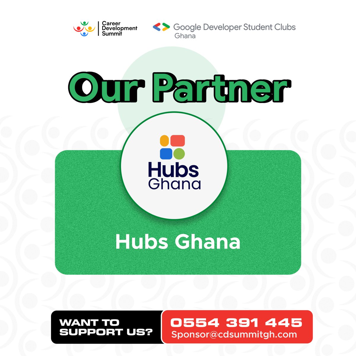 gdscghana's tweet photo. We're thrilled to announce that @hubsgh a startup company, specializing in helping tech communities and creatives find spaces for their events, has joined us as a #partner for the upcoming Career Development Summit!

Don't miss out! Register here:
https://t.co/eP9fDLXHVn https://t.co/8Z3qp1IJ1u