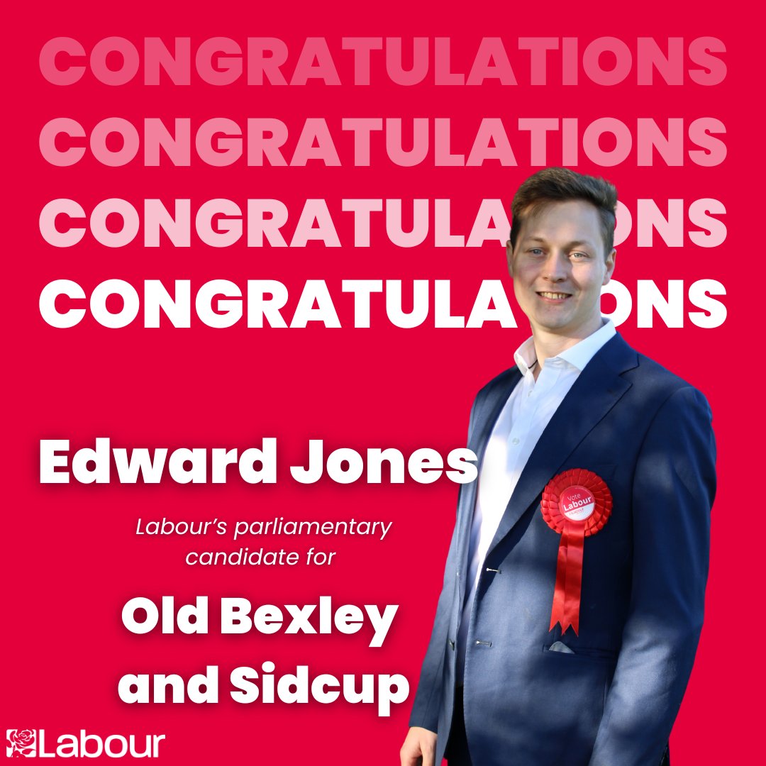 Congratulations Edward Jones, Labour's candidate for Old Bexley and Sidcup!