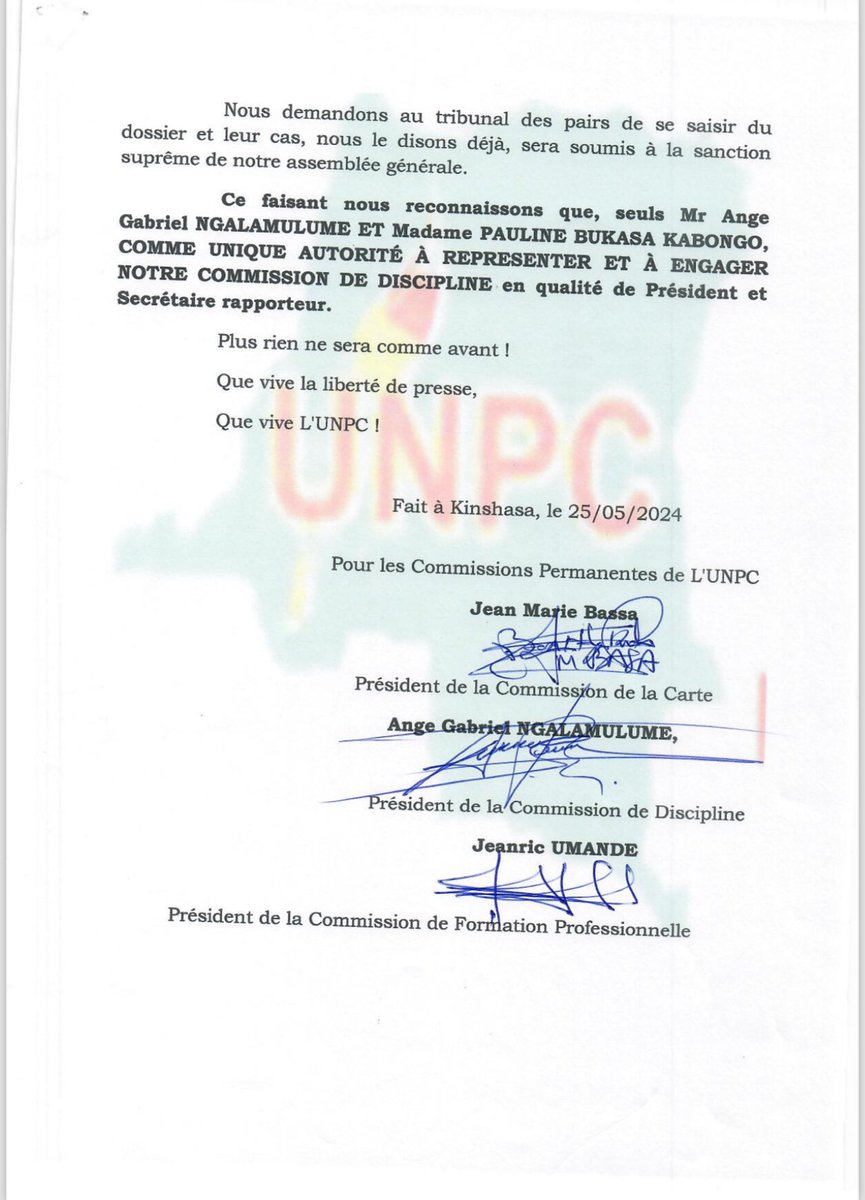 #RDC: Faux! Le journaliste @IsralMutombo11 n’est pas suspendu pour une durée de 6 mois . Les commissions permanentes de l’ UNPC ne reconnaissent pas le document qui circulent sur les réseaux sociaux .