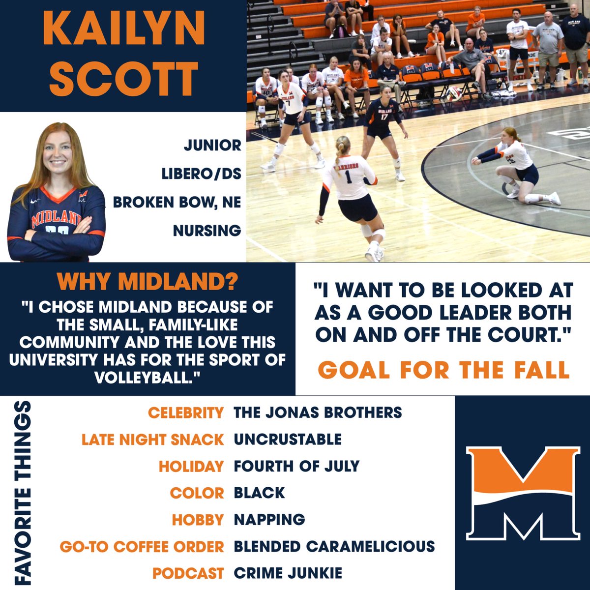 🌟 Warrior Spotlight 🌟 Get to know junior to-be defensive specialist Kailyn Scott, who was a 2023 NAIA Scholar-Athlete. Fun fact about Kailyn: She was an all-state setter at Broken Bow High School, but has since transitioned to a defensive role in college. Ballers ball. 💁‍♀️