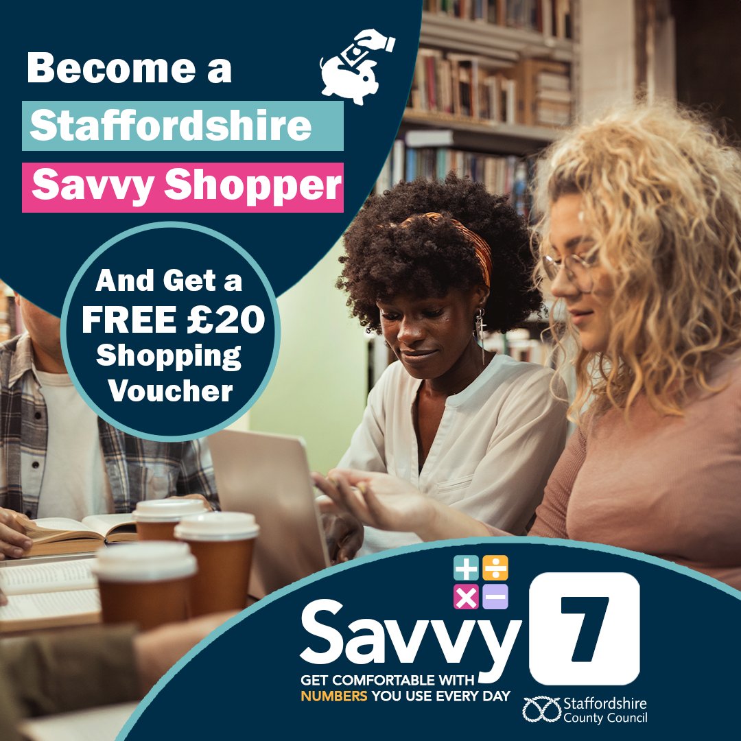 Don't miss out on our FREE #Staffordshire Savvy Shopper course! Practical benefits include better shopping skills and a FREE £20 shopping voucher for taking part.​ Just turn up - dates, times and locations are at:
staffordshirecommunitylearning.org.uk/savvyshopper/