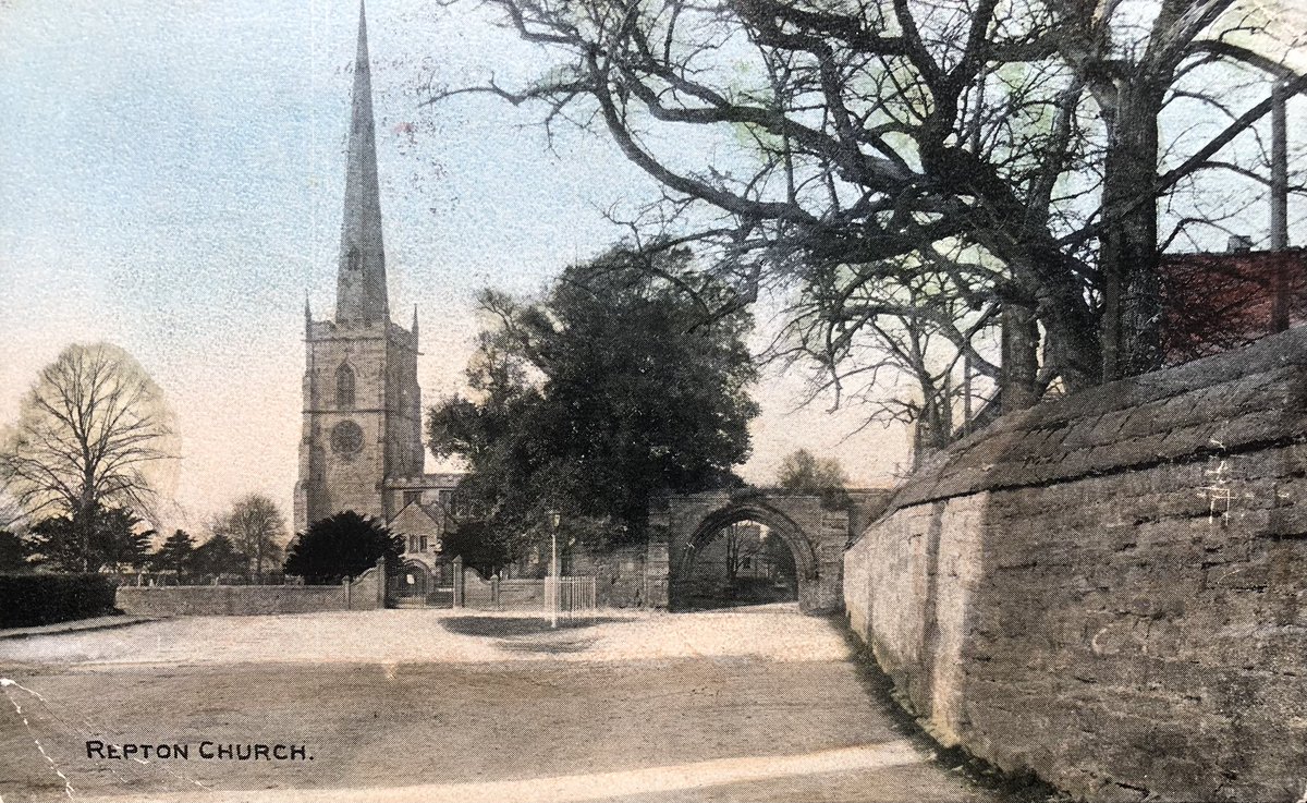 A view of St Wystan’s and the Arch c1902. The lychgate was built in 1905 as a memorial to the Rev Arthur Forman, housemaster of The Cross. The small oak tree in front of the Arch was planted in 1887 to commemorate the Queen’s Jubilee. It was removed shortly after the Great War.