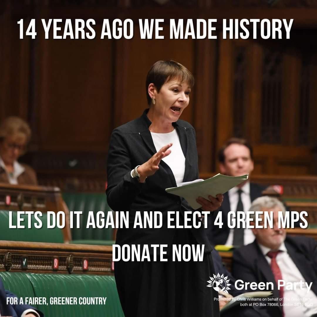 Our first Green MP Caroline Lucas spoke in the House of Commons for the last time this week. Together we made history in 2010. Now we can do it again by getting 4 Green MP's elected on the 4th of July. Are you in? Donate now: actionnetwork.org/fundraising/do…