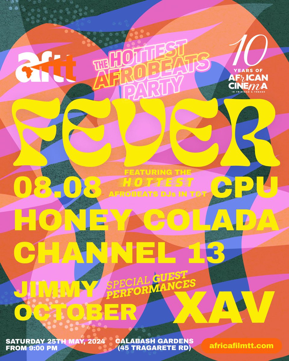 Tonight, all crews link up! Don’t miss out on the ultimate celebration of African music and culture. 

❤️‍🔥: Fever, The Hottest Afrobeats Party
🗓️: Saturday 25th, May
🍃: Calabash Gardens
⏰: 9:00 PM 
🎟️: $150

Tickets are available on islandetickets.com/event/fever