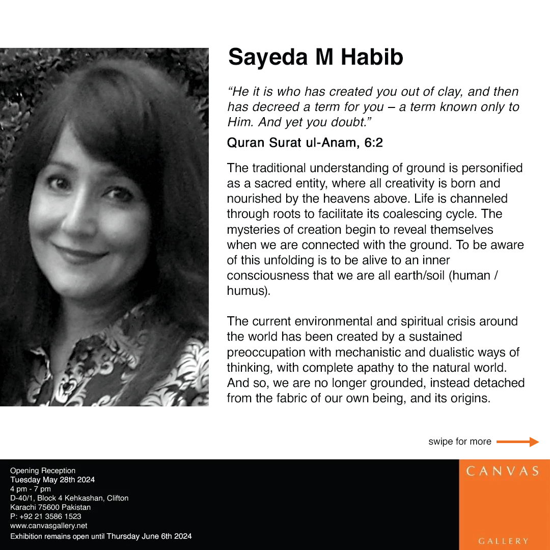 CanvasGallery's tweet photo. Sayeda M Habib's solo show " Mitti ", opens on Tuesday May 28th 2024, from 4 - 7 pm @ Canvas Gallery. https://t.co/PGRLw8pRK8