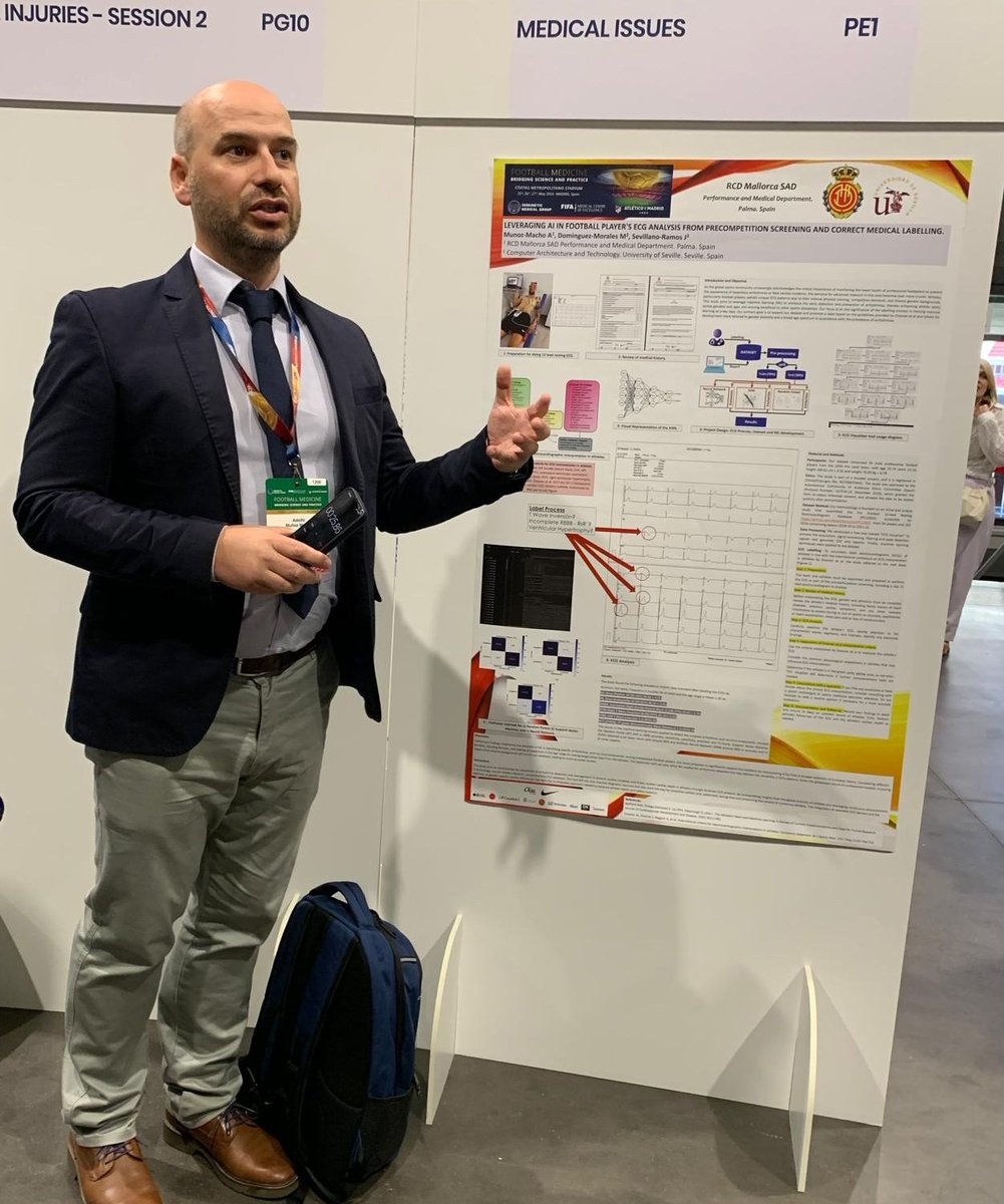 El Dr. <a href="/dradolfomunoz/">Dr. Adolfo Muñoz</a>, socio de <a href="/AEMEF_/">AEMEF</a> , participa con la presentación de un póster sobre la IA de ECG para la prevención de la muerte súbita en la matinal de la primera jornada del <a href="/footballmed/">Isokinetic Conference</a>.