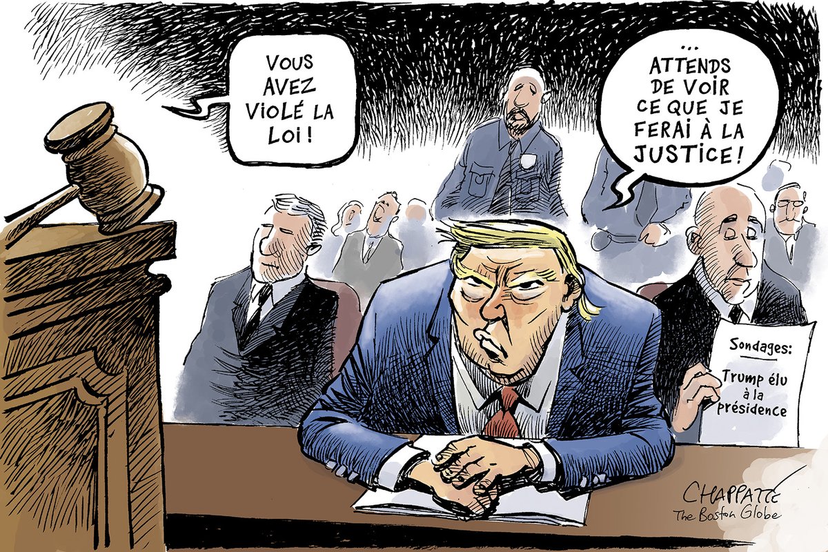 chappatte's tweet photo. Trump fait face aux juges - © Chappatte dans The Boston Globe, USA  👉   https://t.co/wLdlQOBJkS https://t.co/djsXWgNEpr