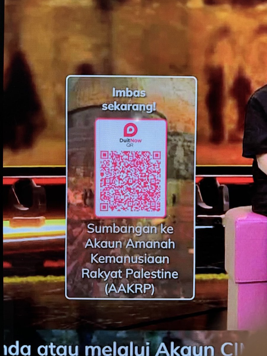 CeddyOrNot's tweet photo. I forgot I ALMOST ugly cried on national TV!! Honestly it was such an incredible experience be around these superstars and speak up for Palestine. 

If any of you wish to donate, this is the QR code. Every cent/ ringgit counts, no amount is ever too little. https://t.co/7xwV56KnIY