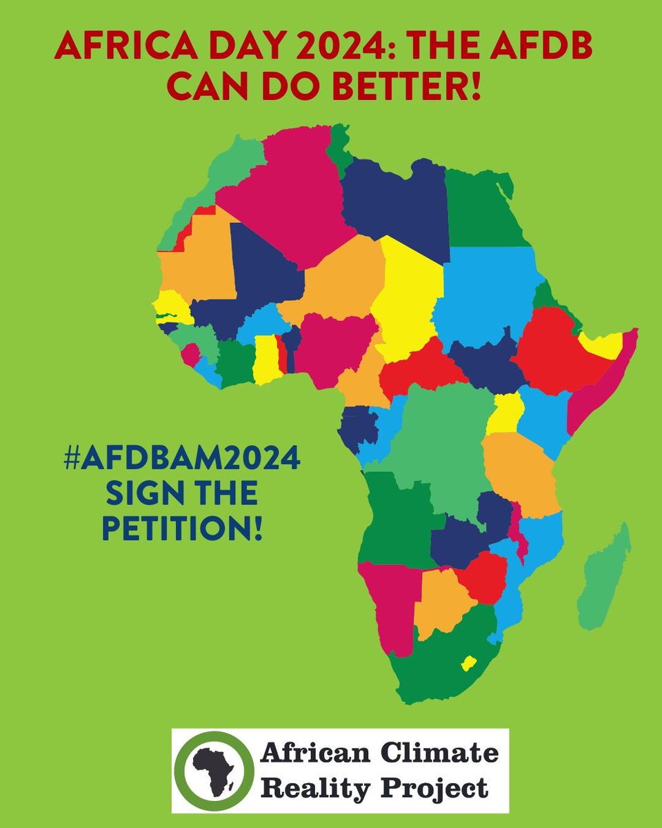 ayanharare1's tweet photo. On this #AfricaDay , as we approach the @AfDB_Group annual meeting , we urgently call on the #AfDB to champion Africa’s sustainable growth and end fossil fuel investments. Africa holds vast mineral reserves critical for renewable energy and 60% of the world's best solar resources https://t.co/h7zgmaErZ1