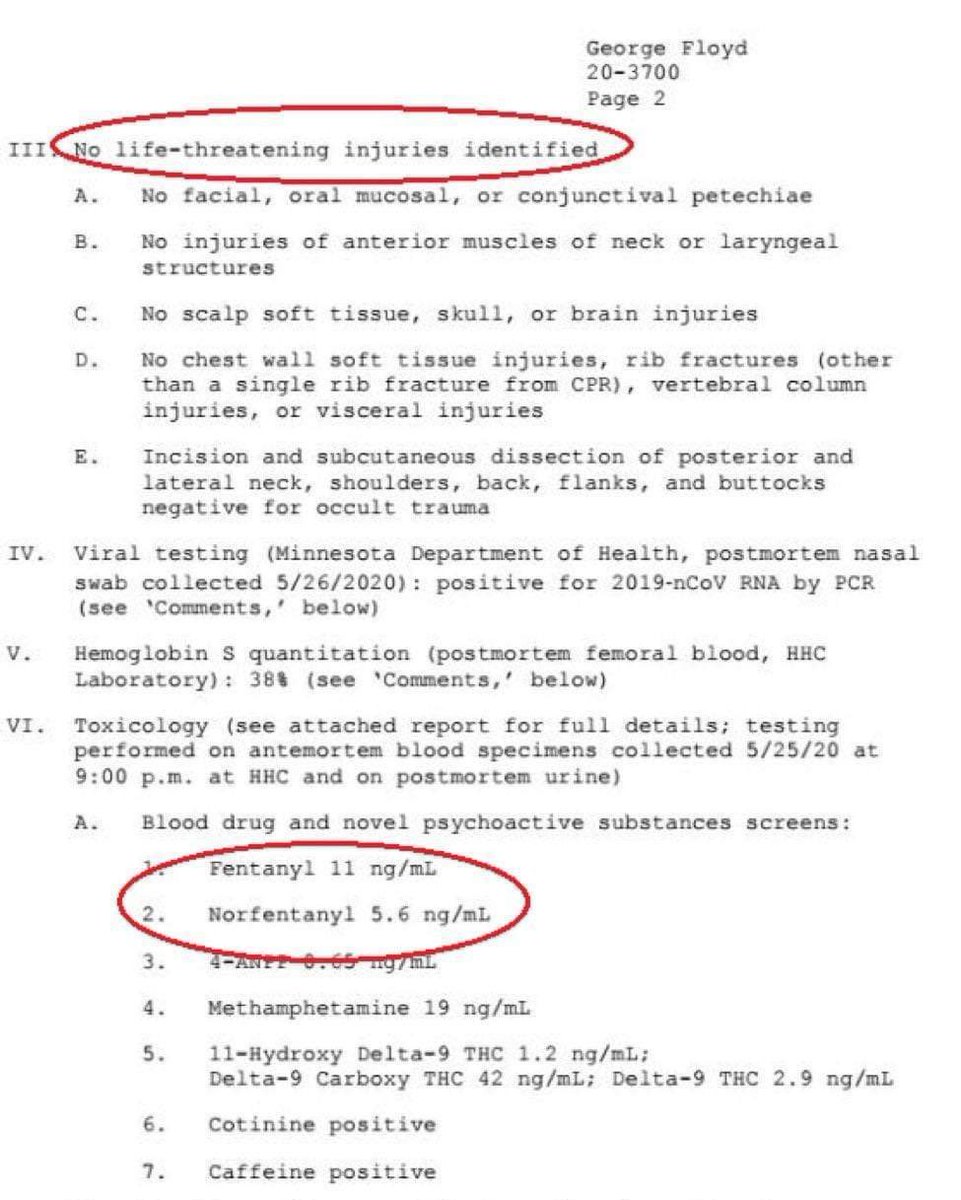 DineshDSouza's tweet image. This was George Floyd's official autopsy report. Do not let the mainstream media lie to you.