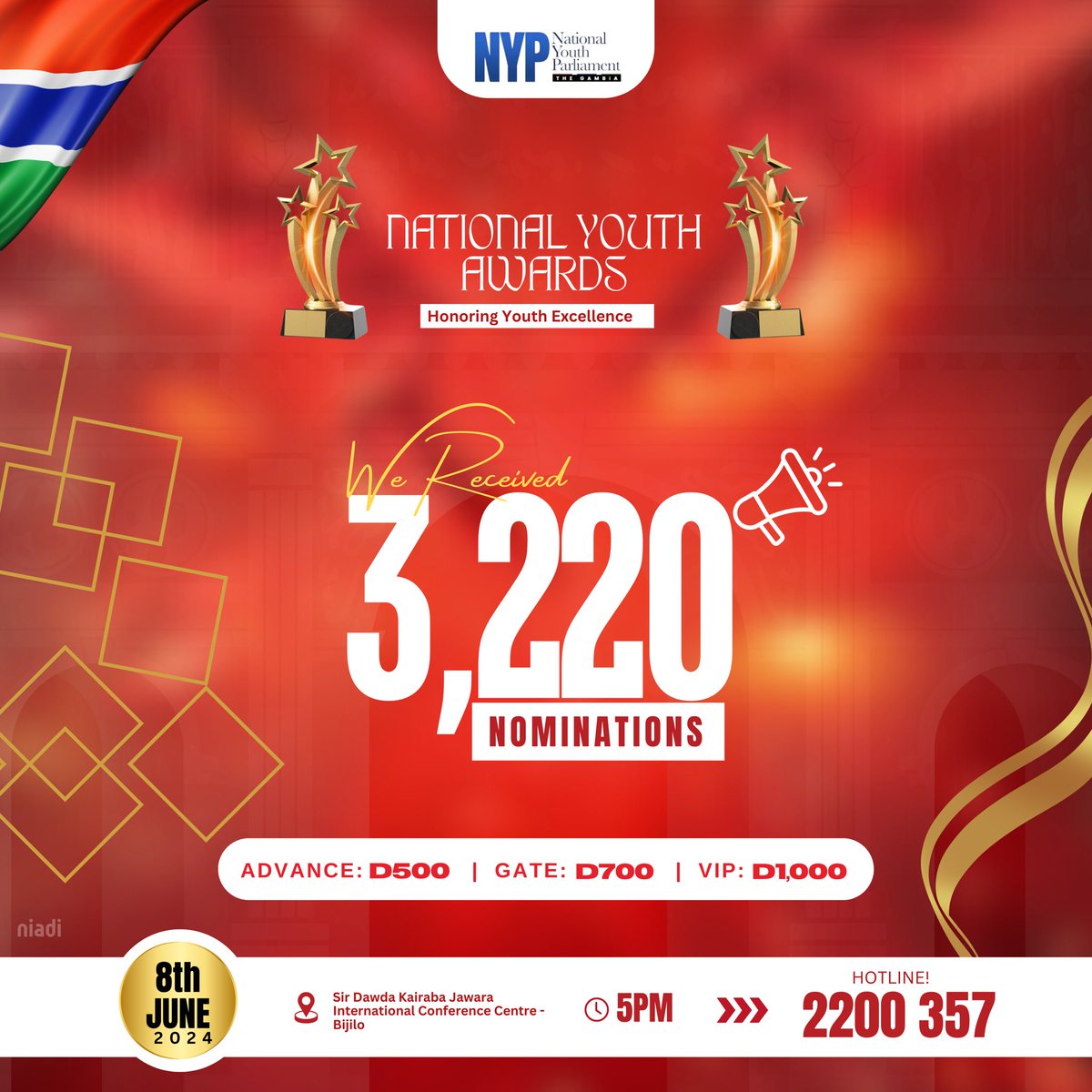 The nomination period for the #NationalYouthAwards has officially closed. We have received an outstanding total of 3,220 nominations from across and beyond the country. Thank you all for your participation. Stay tuned as the Awards Committee present the finalists soon.