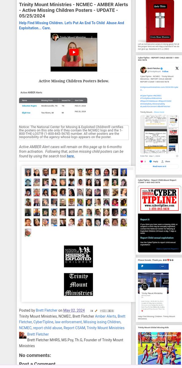 Trinity Mount Ministries - NCMEC - AMBER Alerts - Active Missing Children Posters - UPDATE - 05/25/2024

trinitymountministries.com/2024/05/trinit…

#TrinityMountMinistries #MissingChildren #NCMEC #AmberAlerts #CyberTipline #ReportChildAbuse #ReportCSAM #ChildSafety #OnlineSafety #BrettFletcher