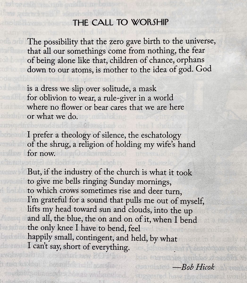 from the May 27, 2024 issue of the New Yorker. 
"The Call To Worship" by Bob Hicok