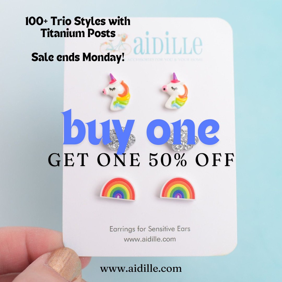 ShopAidille's tweet image. Last reminder! :) Code BUY1GET1TRIO

aidille.com/collections/ea…

#titaniumearrings #sensitiveears #aidille #rainbowearrings #unicornearrings #unicorn #rainbow #newpiercings #kidsearrings #girlsearrings #madeintheusa #madeinnh #shoplocal #color