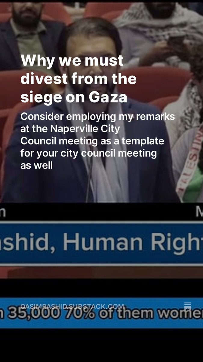 Did you know 90 US cities divested from apartheid South Africa? I made the case this week that the US Govt, State Governments, & especially local municipalities must divest from Israel and stop funding their bombing of Gaza. Let me know what you think: qasimrashid.substack.com/p/why-we-must-…