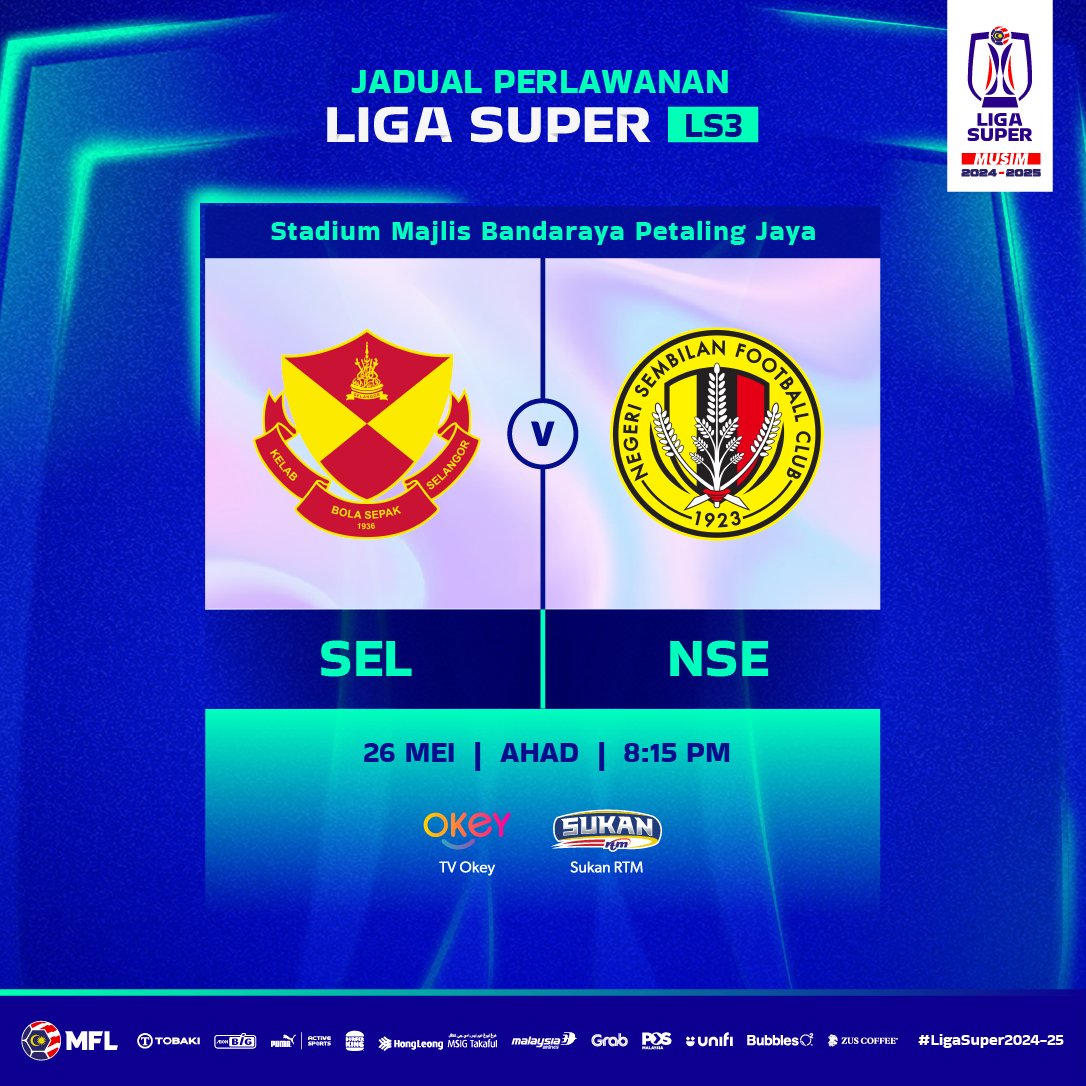 Hari Perlawanan LS3! 🔥

Saksikan siaran langsung SEL lwn NSE jam 8:15 malam di TV Okey dan Sukan RTM

#LigaSuper2024-25 #LigaMalaysia #DemiLigaKita