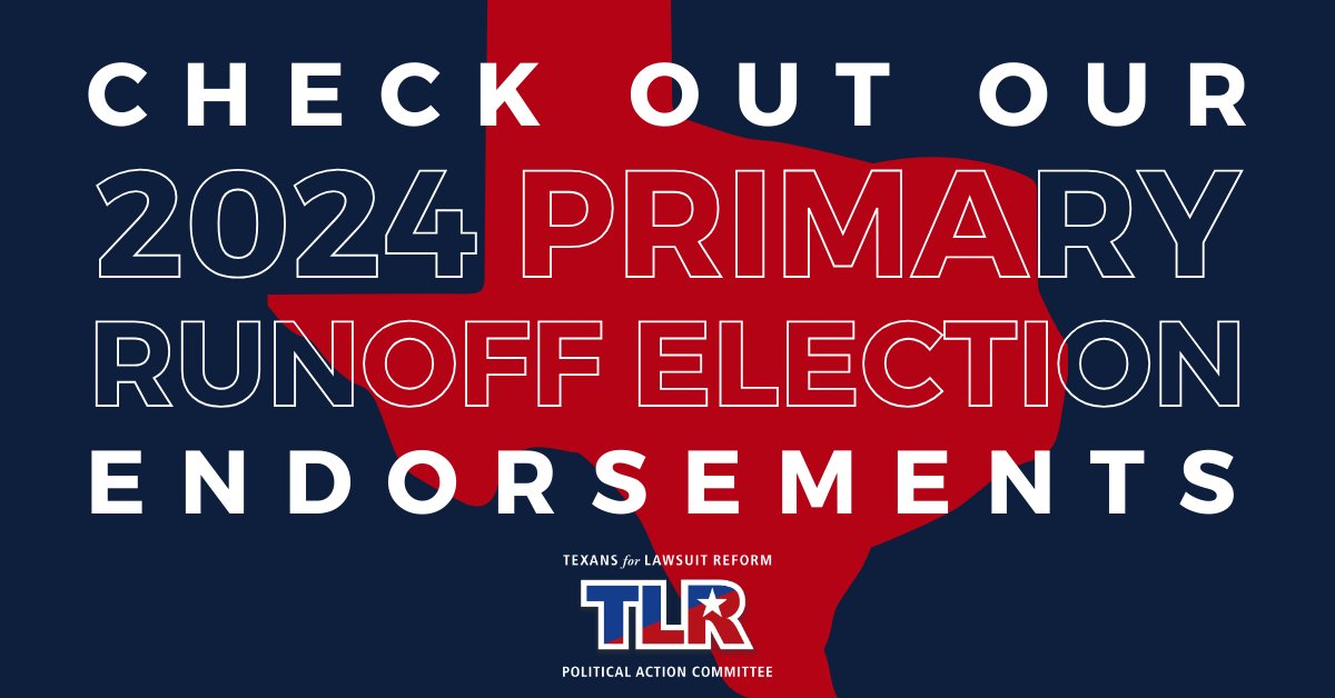 TLRPAC's tweet image. TLRPAC is proud to endorse principled candidates for the Texas Runoff Elections who understand that a fair & efficient legal system is a critical pillar of the Texas Miracle. Take a look at TLRPAC’s 2024 Republican Primary Runoff endorsements list: tlrpac.org/endorsements #txlege