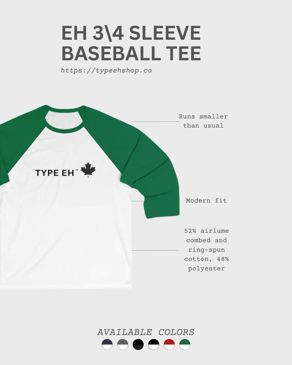 Show your Canadian pride in style with the Eh 3\4 Sleeve Baseball Tee! (7 colours)

#CanadianAthletics #AthleticApparelCanada #CanadianFitness #AthleisureCanada #ActiveWearCanada #SportsApparel #FitnessFashion #AthleticWear #WorkoutGear #SportswearCanada