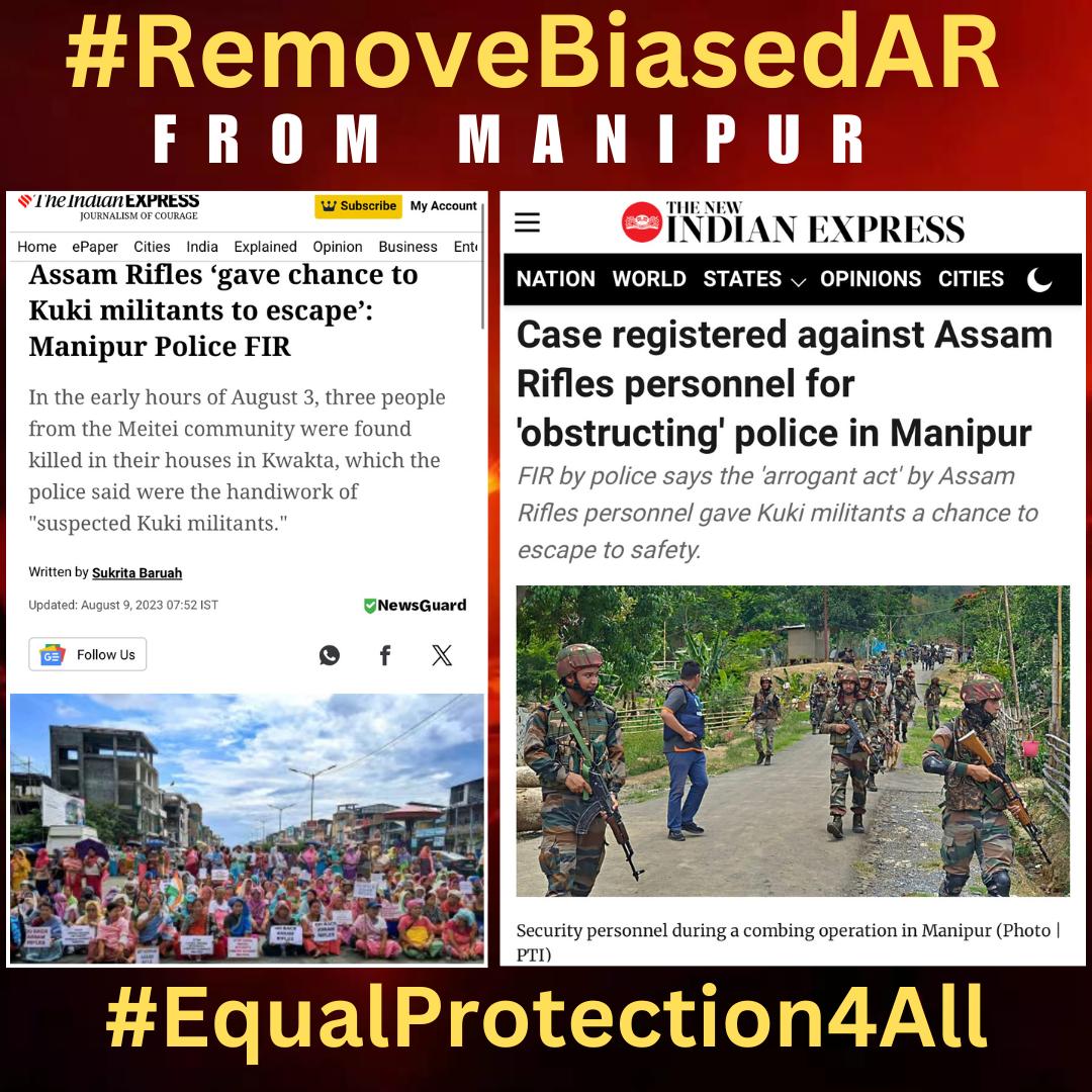 By maintaining neutrality &amp; addressing all concerns, the AR can strengthen its peacekeeping role and contribute to resolving the conflict. We hope that AR will openly address Meitei concerns and take necessary steps to ensure neutrality. #EqualProtection4All #ReplaceBiasedAR