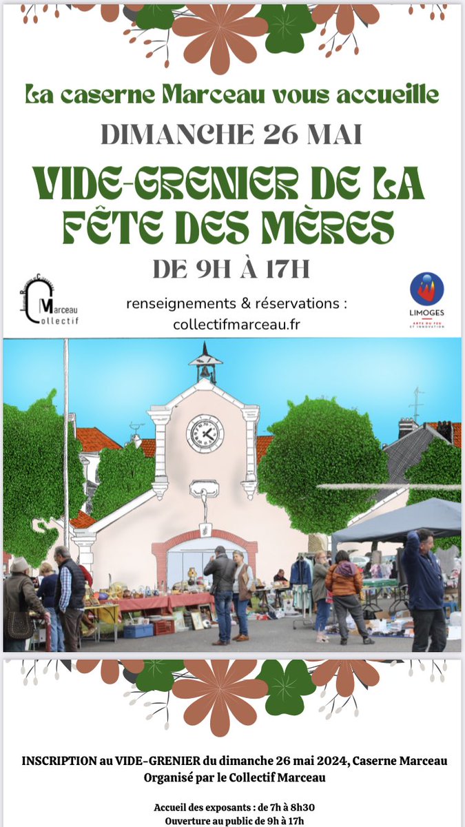 ‼️Le vide-grenier de la fête des mères, c’est ce dimanche 26 mai à la caserne #Marceau.
➡️ Plus de 45 stands qui vous attendent, un food truck, de la bonne humeur, une météo qui s’annonce clémente…🤞 Bref que des raisons de venir chiner !!!