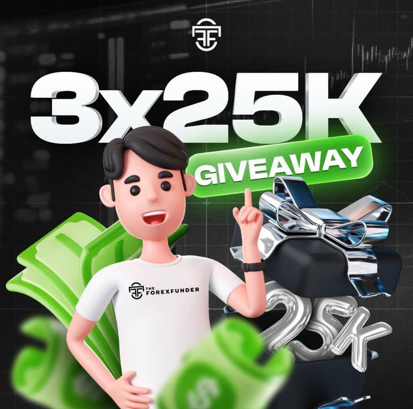 3x25k Challenge Account giveaway 🎁 🎁. RULES TO ENTER 👀 -Follow @TheForexFunder 💙 -Like & retweet 🌟 -Tag 3 friends 🧍 •join our discord discord.com/invite/BYkraFY… Winners will be announced in 24 hour 😉