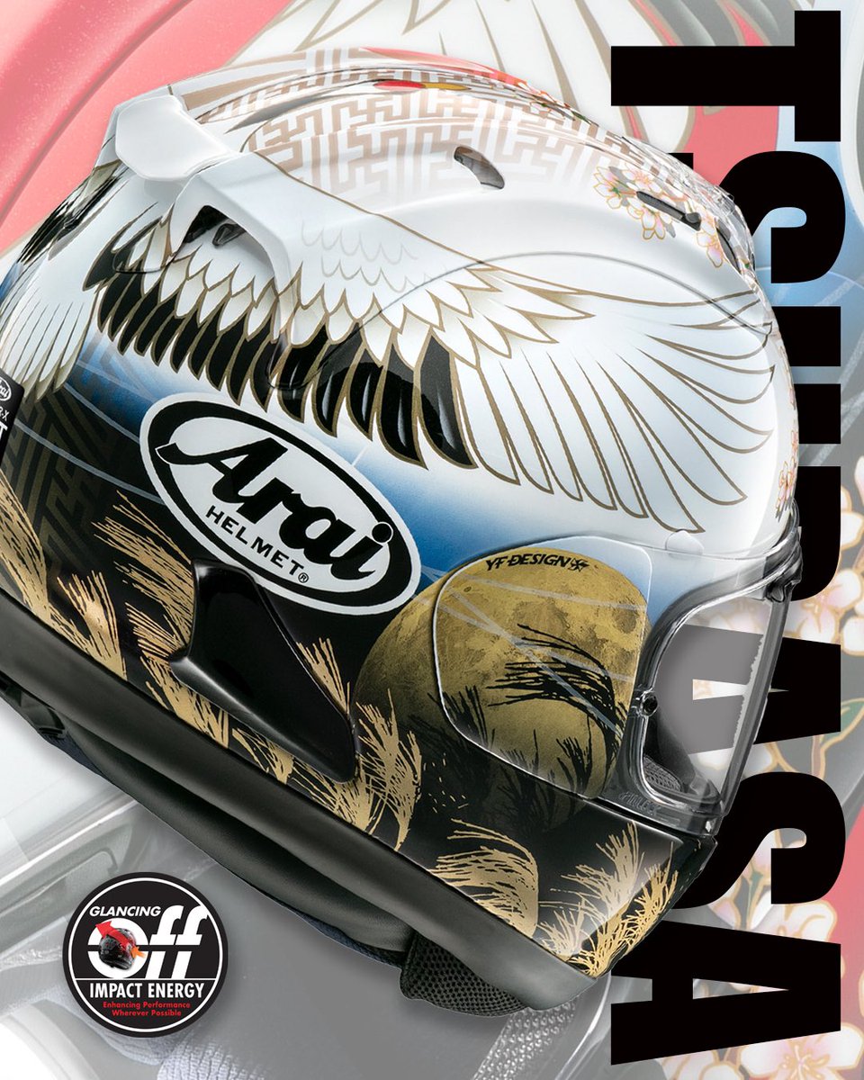 This Arai Corsair-X Tsubasa graphic elegantly and delicately depicts the beauty of Japan and celebrates its culture throughout every detail. AraiAmericas.com #Arai #AraiHelmet #PriorityforProtection #R75 #GlancingOff #Motorcycle #CorsairX #MotoGP