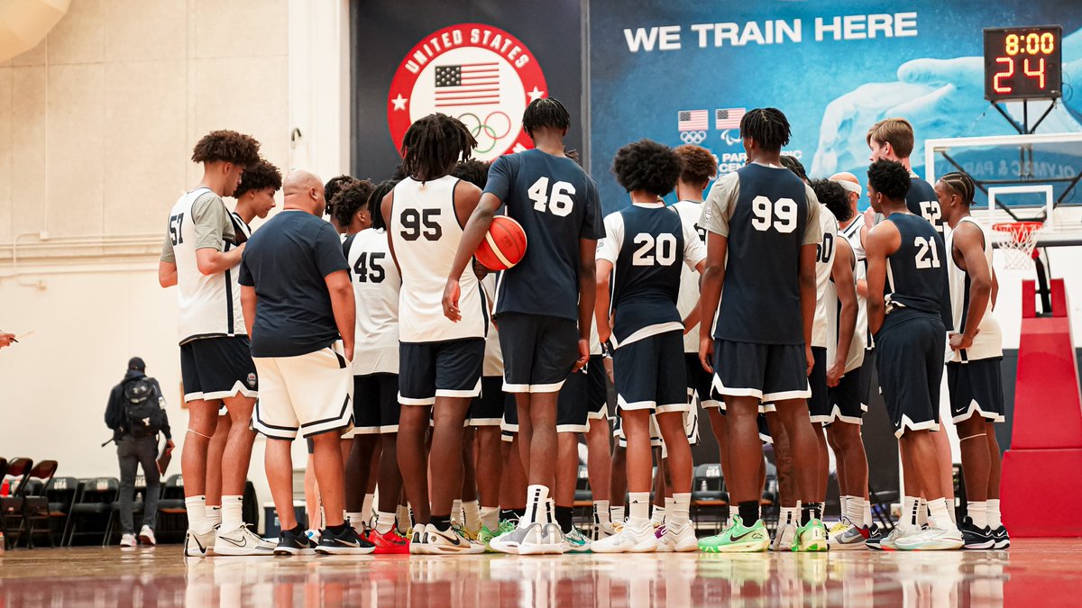 DraftExpress's tweet photo. Cuts coming later today at USA Basketball U18 training camp. 

Pretty clear starting 5 has emerged (in my opinion)

PG: Mikel Brown
SG: Trey McKenney
SF/PF: Nik Khamenia/Derrion Reid
C: Daniel Jacobsen

Backups:

PGs: Darius Acuff, Jeremiah Fears have both had great moments

Wings: Mazi Mosley, Nate Ament, Shelton Henderson, Sebastian Williams-Adams 

Bigs: Morez Johnson, Pat Ngongba 

That's 13

Could see Nyk Lewis, Jayden Quaintance, Malachi Moreno, Jack McCaffrey also continuing on to next group of cuts