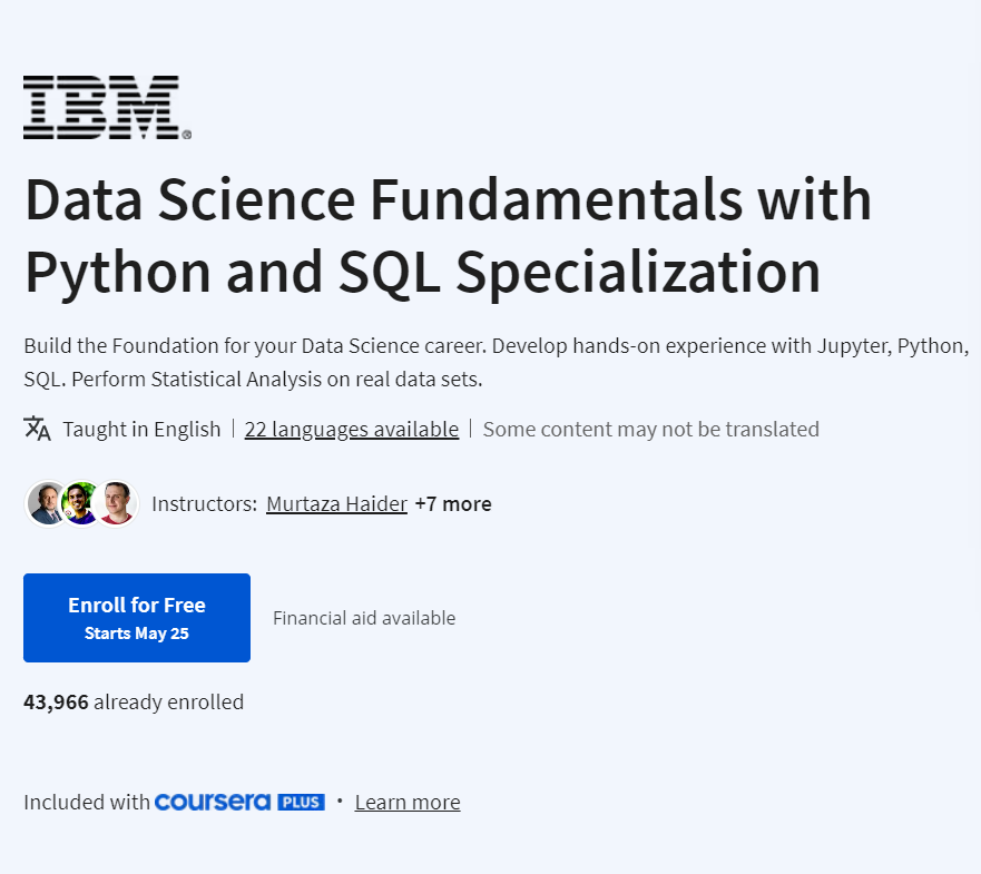 clcoding's tweet photo. Data Science Fundamentals with Python and SQL Specialization 

https://t.co/RpNhcy2WzX https://t.co/pR3PwXNbsz