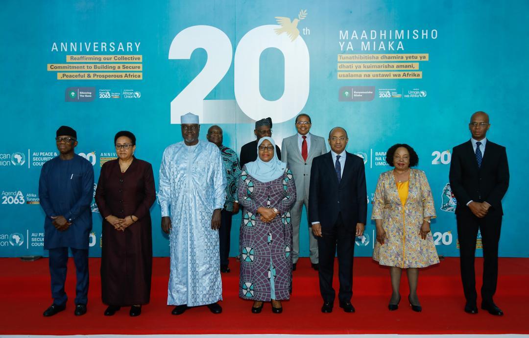 AUC_MoussaFaki's tweet photo. My full Strategic Reflection Remarks at today's Opening Ceremony of the High-Level 20th Anniversary Colloquium of the @_AfricanUnion Peace & Security Council chaired by President @SuluhuSamia in Dar es Salaam: https://t.co/F78Ik0J9Pl https://t.co/txZmGJiJPM