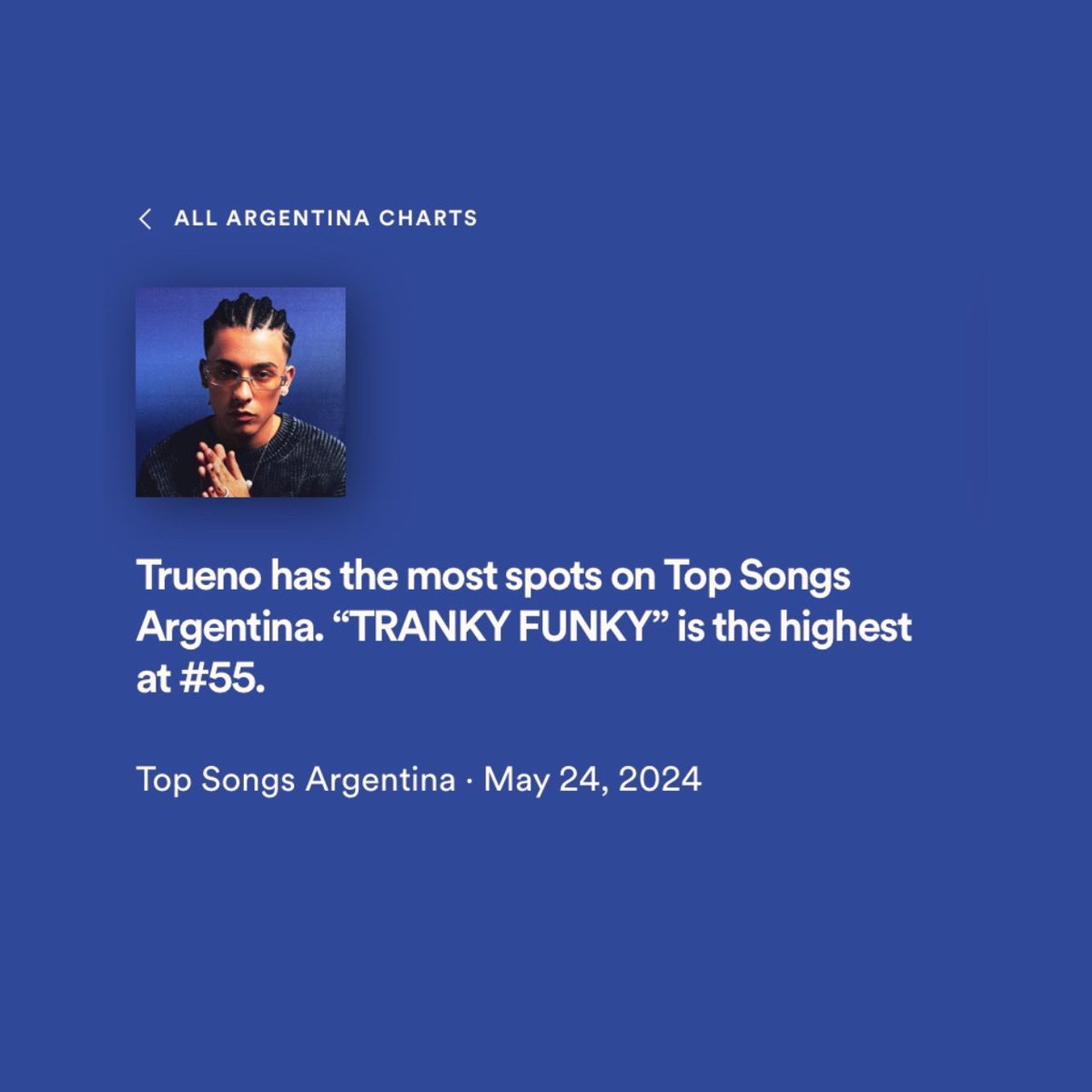 truenostats's tweet photo. “EL ÚLTIMO BAILE” de Trueno debuta todos los tracks en el Top 200 Spotify Argentina, recibiendo 1,105,324 streams filtrados del chart. https://t.co/uFfXRIwmQ2