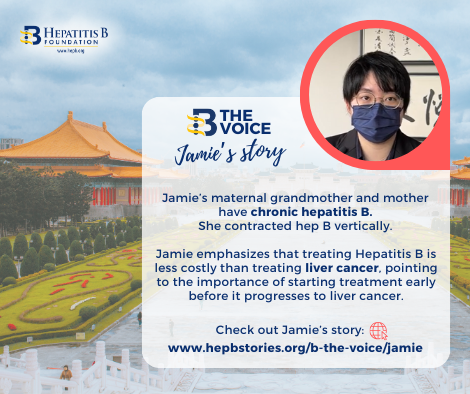 Jamie discovered she had #hepatitisB during a check-up in college 🏫, she is now battling Lupus too. She emphasizes that treating #hepB is less costly than treating liver cancer, pointing to the importance of starting treatment early. Jamie’s story ➡️ hepbstories.org/b-the-voice/ja…