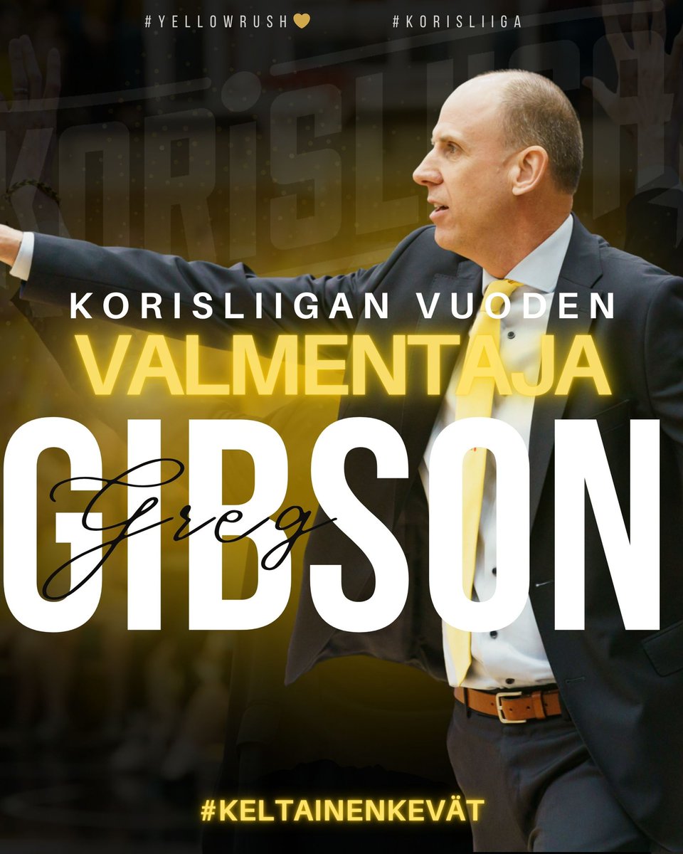 BCNokia's tweet photo. COACH GIBSON! 🏆

”Sensaatiomaisen kauden pelanneen BC Nokian päävalmentaja Greg Gibson valittiin Korisliigan vuoden valmentajaksi toisen kerran urallaan.”

Onnea Greg 💛

#bcnokia #keltainenkevät #korisliiga https://t.co/dLNrBBxbNR