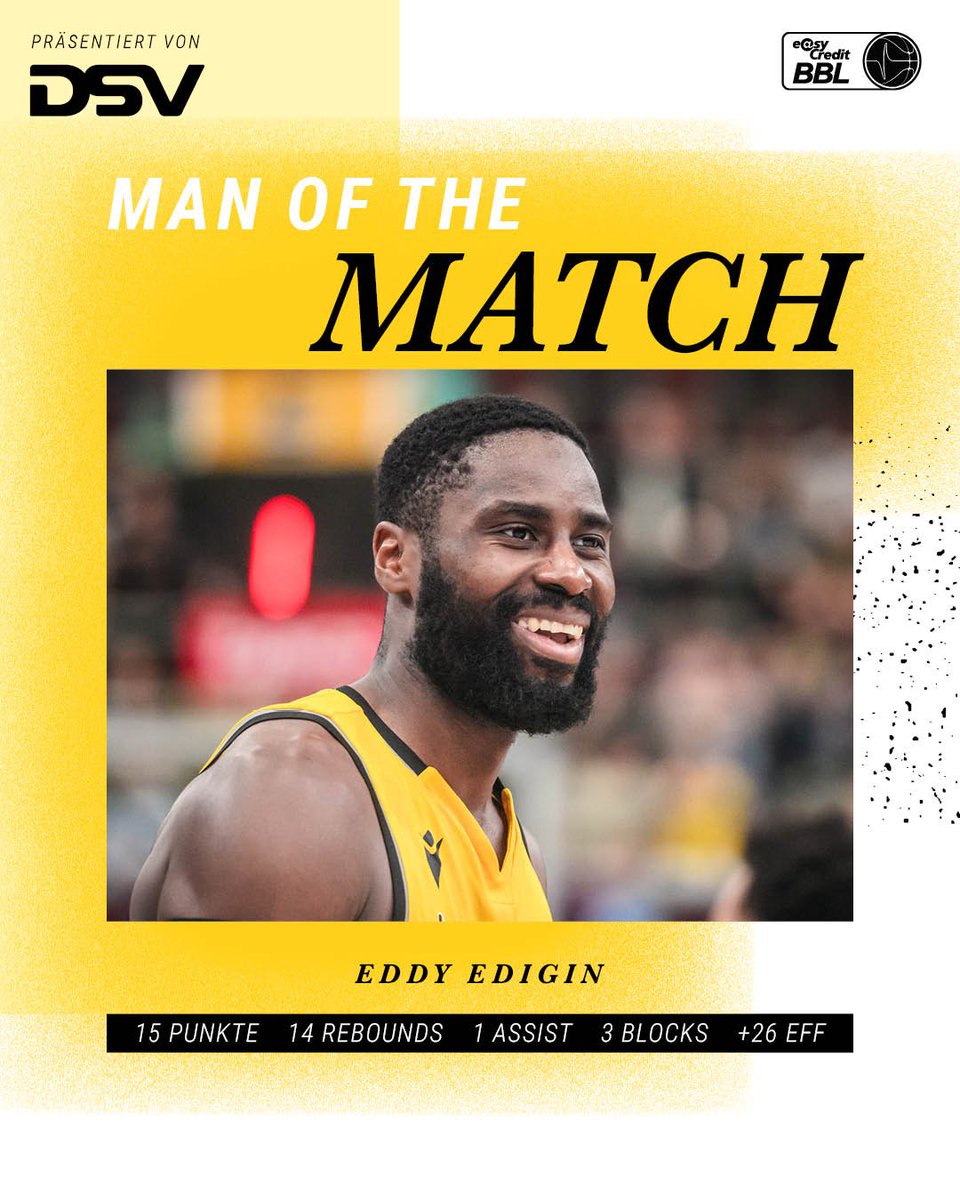 MHP_RIESEN's tweet photo. 🎖️ | Der 118. Einsatz in der @easyCreditBBL endet mit der besten Leistung: Eddy #Edigin legt gegen München ein monströses Double-Double aufs Parkett, ist der Anker in der Zone und der letzte 𝗠𝗮𝗻 𝗼𝗳 𝘁𝗵𝗲 𝗠𝗮𝘁𝗰𝗵 der Saison.
📸: Sandy Dinkelacker. https://t.co/sLGfui48ei