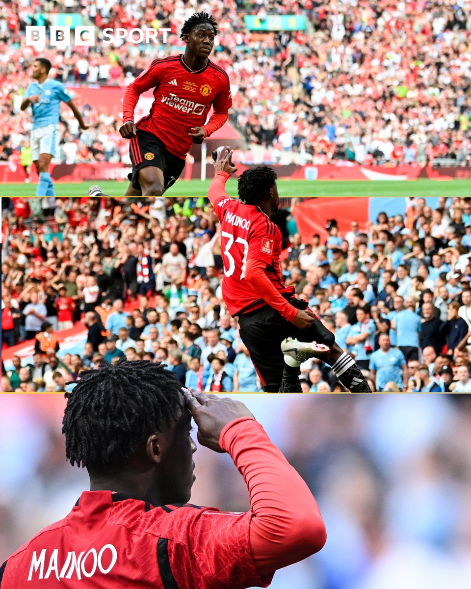 The first English teenager to score in an #FACup final since 1981 🙌

Kobbie Mainoo  🫡

#BBCFootball #BBCFACup