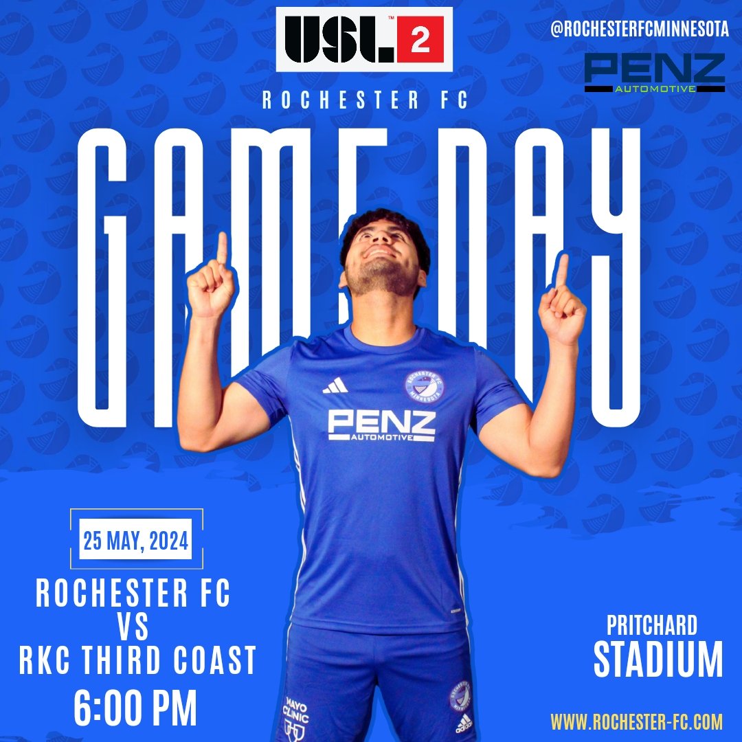 GAMEDAY!! Our USL 2 mens team heads to Wisconsin to play against RKC Third Coast. This will be a great match to tune into. 🕑 6pm 🏟 Pritchard Park Stadium 📹Livestream link: youtube.com/live/xJFJgXXEO… #USL2 #RochesterFC #RKC #Minnesota #Wisconsin #Soccer #PreProfessional