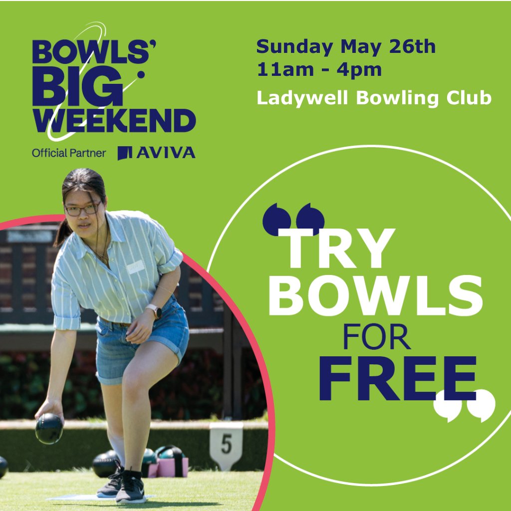 ICYMI - Come to our Open Day this Sunday and have a go at #bowls for free. Just get your trainers on and come down to the green in #Ladywell Fields, near the Bourneville Road entrance in #Catford, and pick up some tips from our experienced members. #BowlsBigWeekend