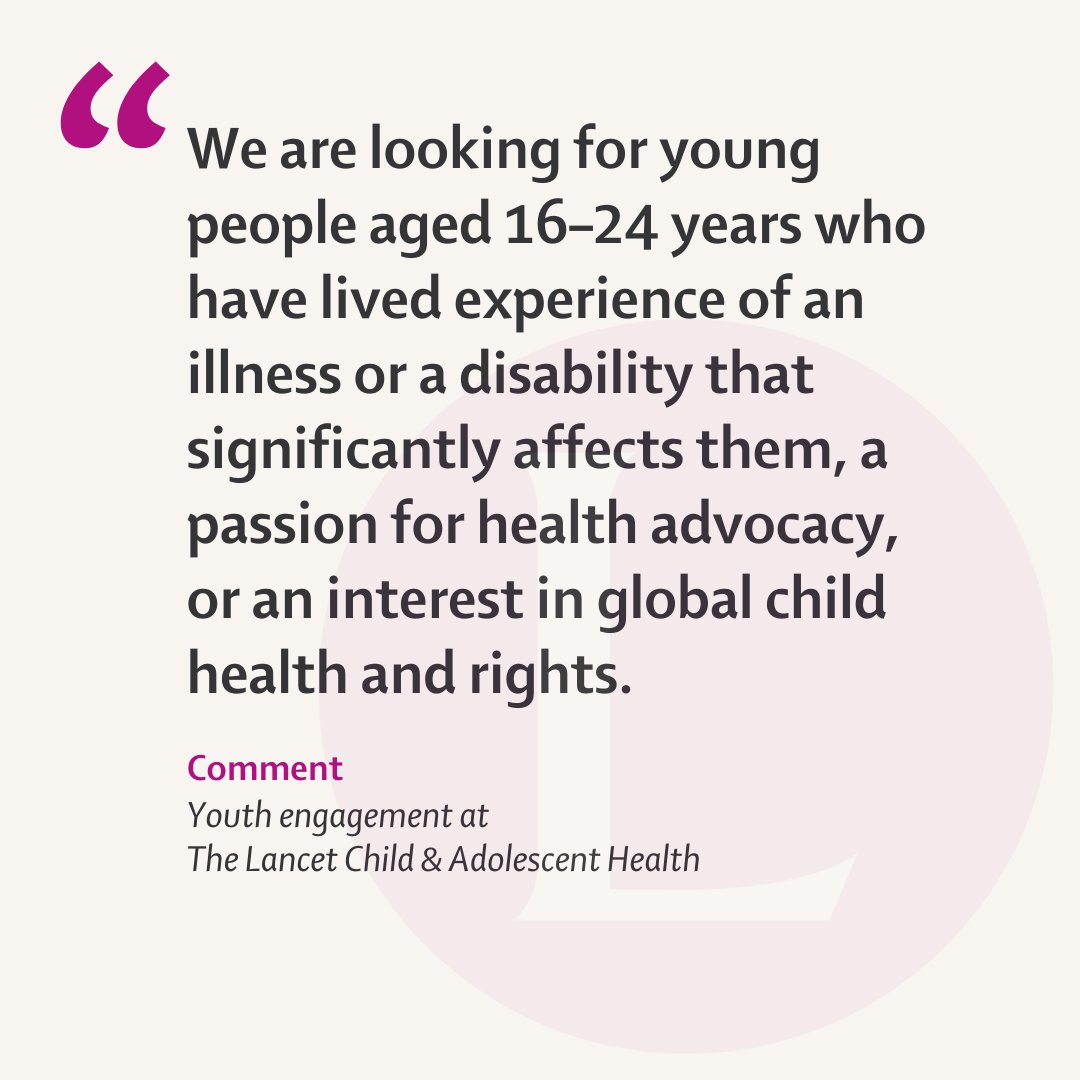 Interested to join the second cohort of @LancetChildAdol's Youth Advisory Panel for 2024–27? Read more here: hubs.li/Q02yn8BZ0 And express your interest before 31st May here: hubs.li/Q02yn95t0 #YouthEngagement #AdolescentHealth