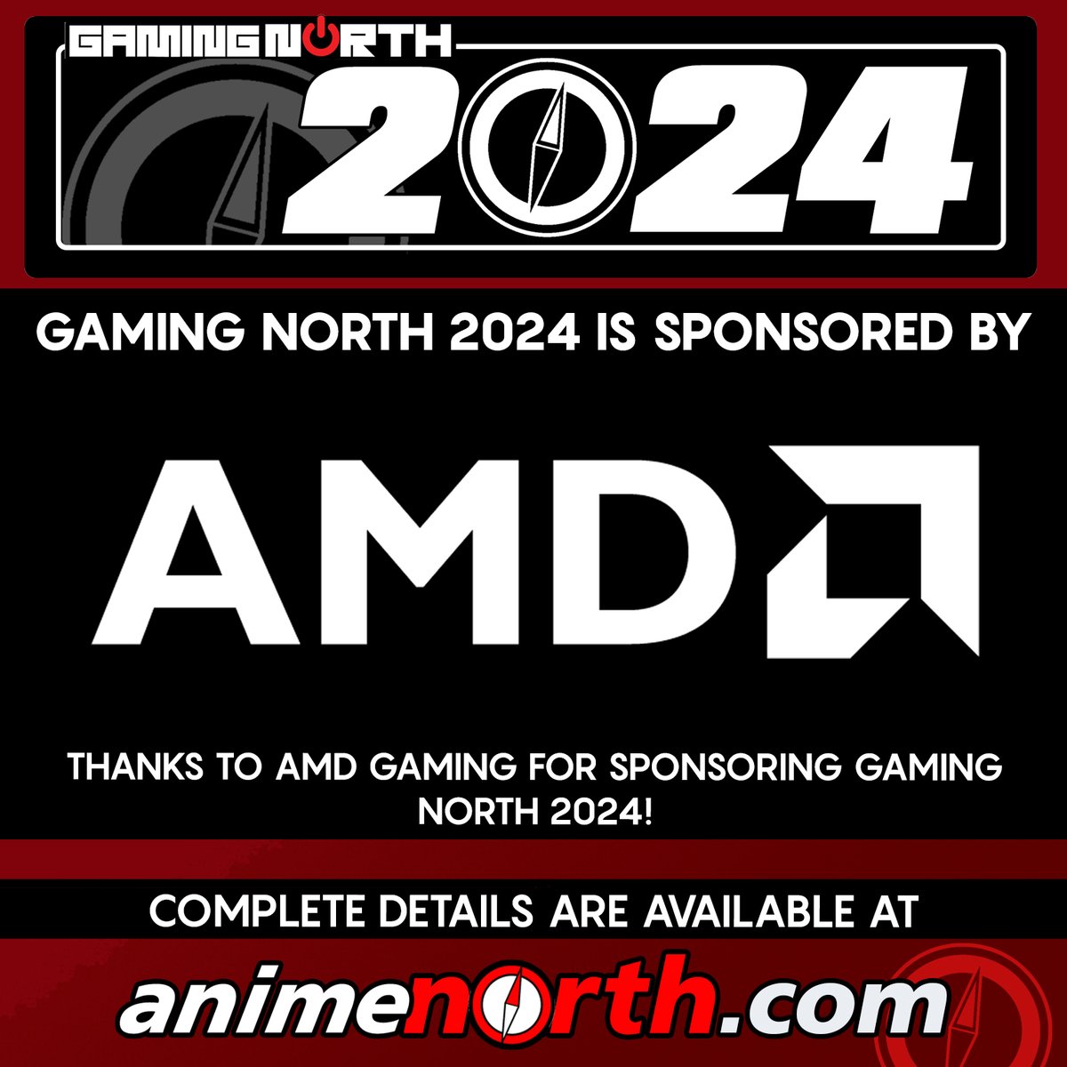 anime_north's tweet photo. We would like to thank AMD for sponsoring #GamingNorth at #AnimeNorth2024. Check them out at Area B of Gaming North, Hall I of the TCC North Building. https://t.co/Y0pXvZhHIu
