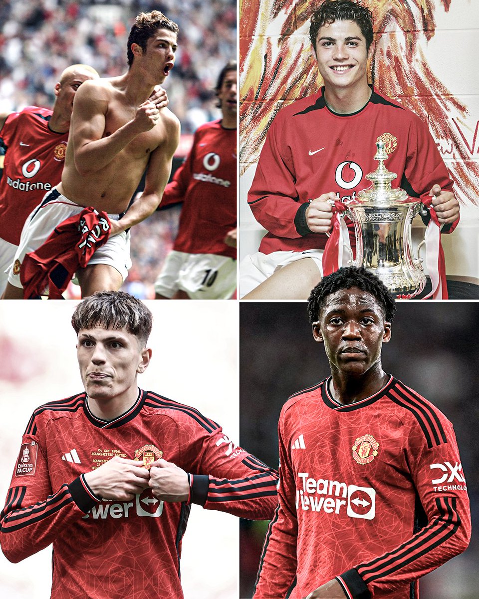 The last three teenagers to score in an FA Cup final for Man United: ◽️ ️Cristiano Ronaldo in 2004 against Millwall ◽️ Alejandro Garnacho in 2024 against Man City ◽️ Kobbie Mainoo in 2024 against Man City Tough 🔥