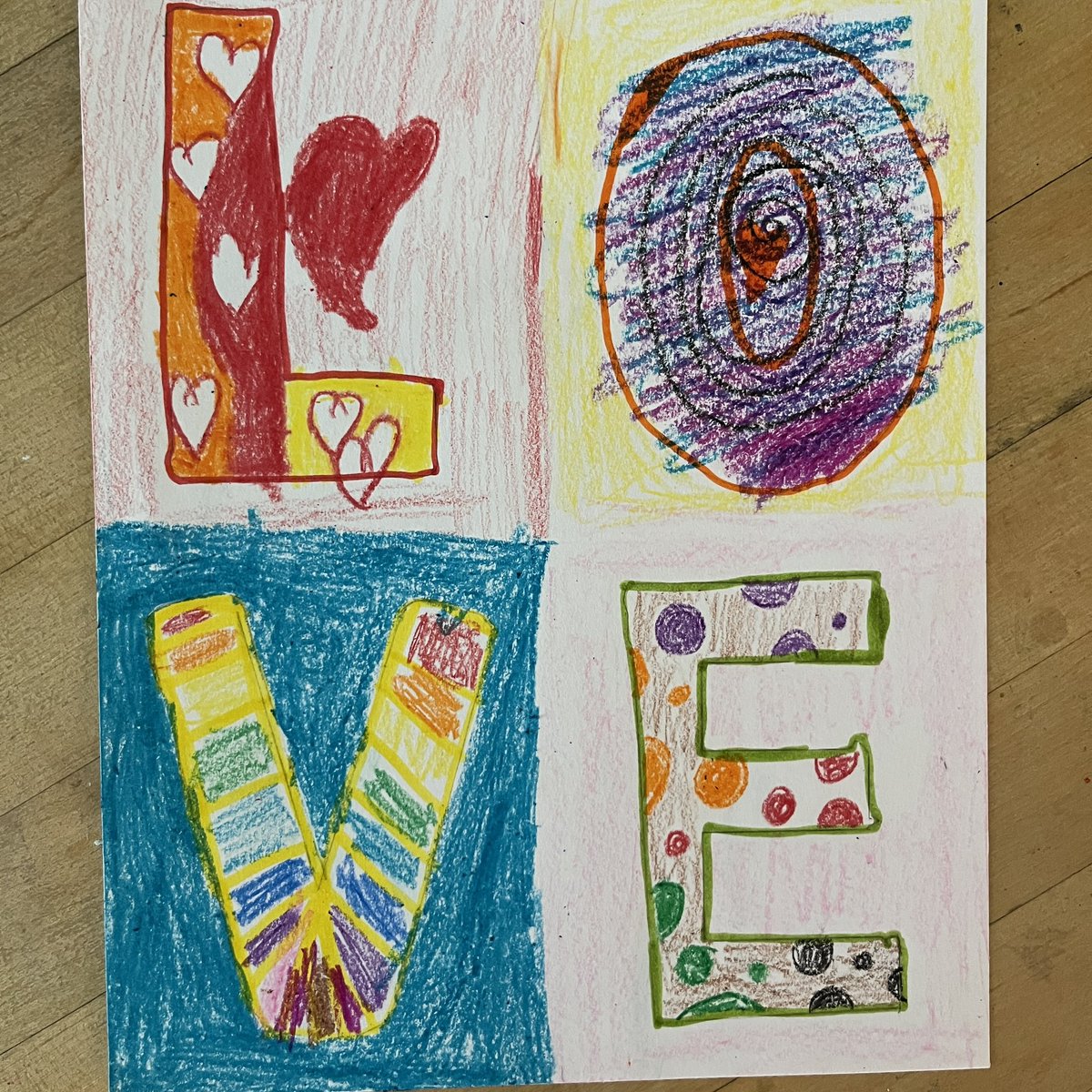 mathgoggles's tweet photo. Students at HHH @helpinghandhome created colorful LOVE artwork in the spirit of Robert Indiana. Use letters to explore symmetry! #Math+Art=Fun #mathgoggles https://t.co/F21v1frUkE