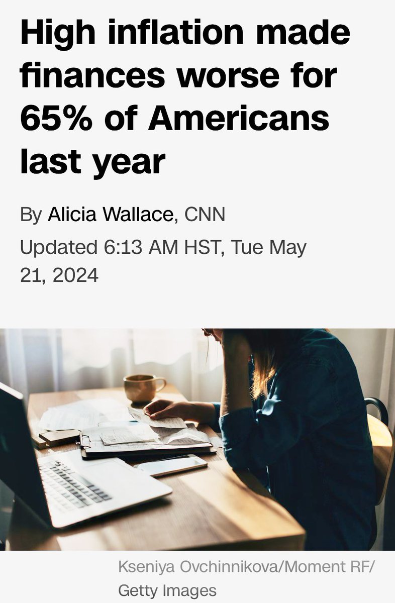 SimonIshihara's tweet photo. “HIGH INFLATION MADE MONEY PROBLEMS IN AMERICAN FAMILIES WORSE SINCE LAST YEAR.”  …not really feeling better either for all of us in 2024, we’re counting how much money we have to eat n pay rent!” https://t.co/Pmxi0zaVvD