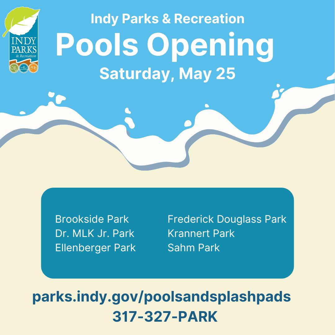 Ellenberger Park Pool Opens Today May 25th!!!

Make a splash this weekend! 🐳 💦
Come to #Irvington where the water is fine! For the most up-to-date information on openings and hours, visit parks.indy.gov/poolsandsplash…

#indianapolis #Indypools #loveindy