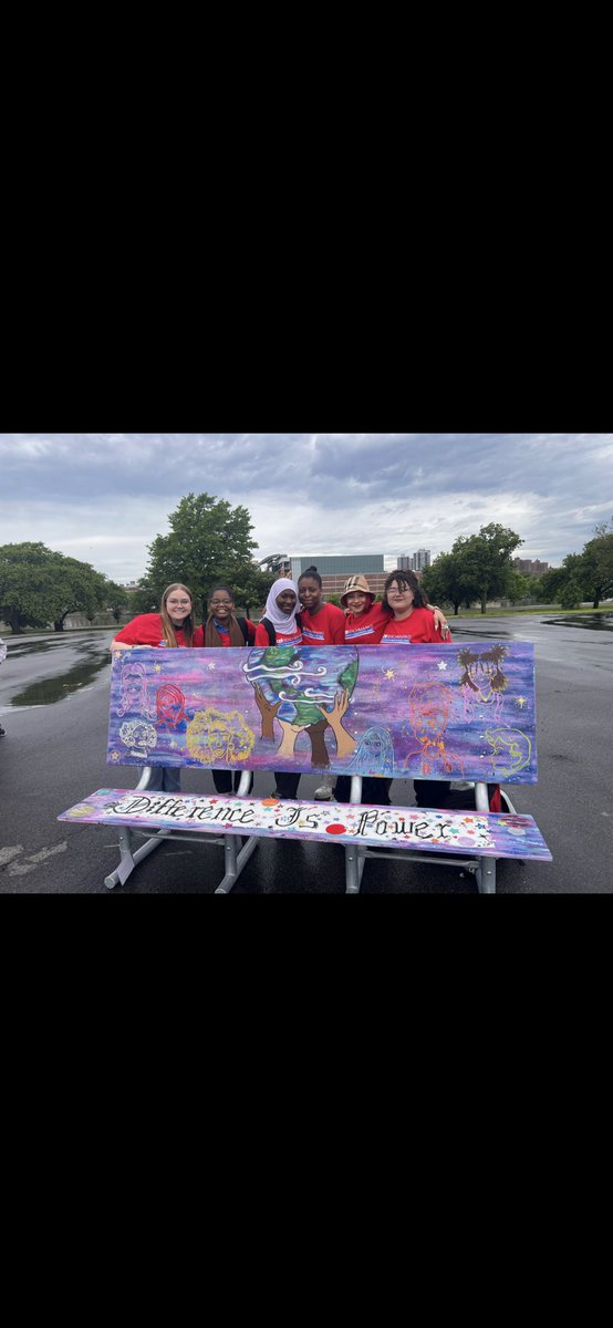 Our students did such an amazing job on their “Difference is power” bench! 🎉 Thank you @theceinyc Benchmarks for giving our young ladies the opportunity to be apart of such an impactful project! #ceibenchmarks #differenceispower #socialchange