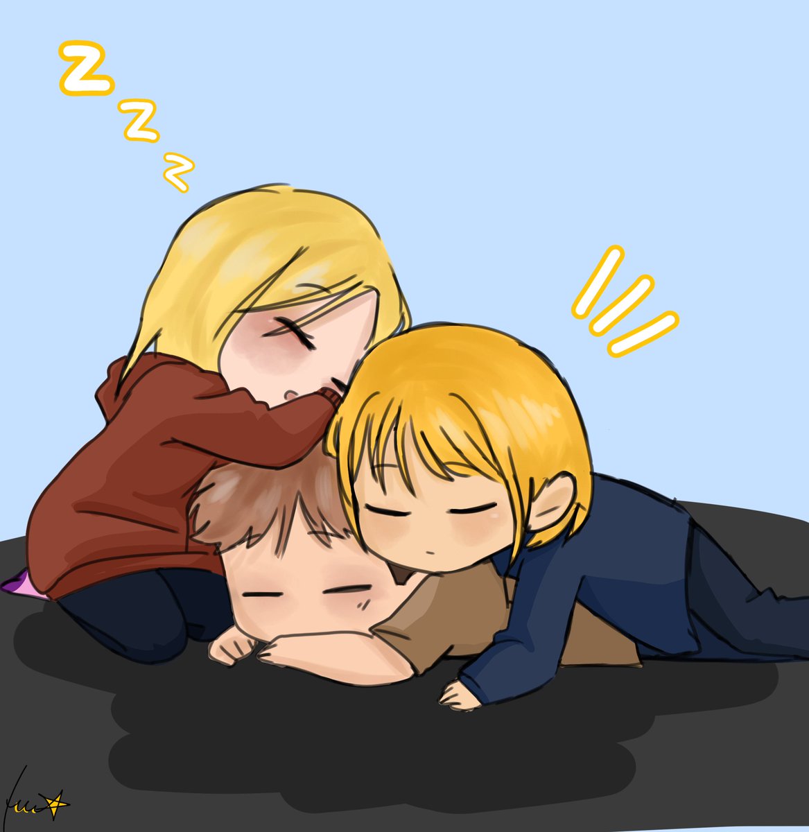 Jean, Annie y Armin liceistas mimiendo JAKSKAKSKAKSKAKS