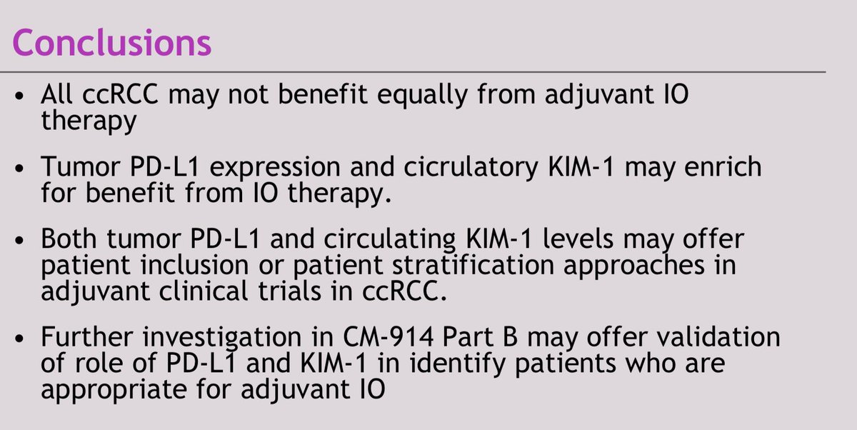 Renal cancer highlights #ASCO24 KIM1 biomarker data (blood) stands out. KIM1 (TIM1-4 family) ⬆️ in kidney injury and is immune suppressive(Treg), Already used for nephrotox. @motzermd presented compelling data form adjuvant ipi/nivo #AACR24. A 2nd +ve study would be meaningful?