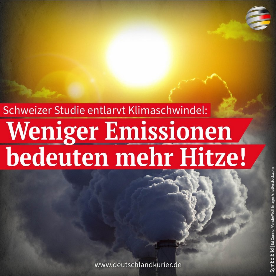 Auch das noch Weniger Emissionen bedeuten mehr Hitze? 'Weniger CO₂-Emissionen im Zuge der Klimahysterie können langfristig zu mehr Hitze im Sommer führen! Das in London erscheinende Fachmagazin „New Scientist“ berichtet unter Berufung auf eine Schweizer Studie, dass die