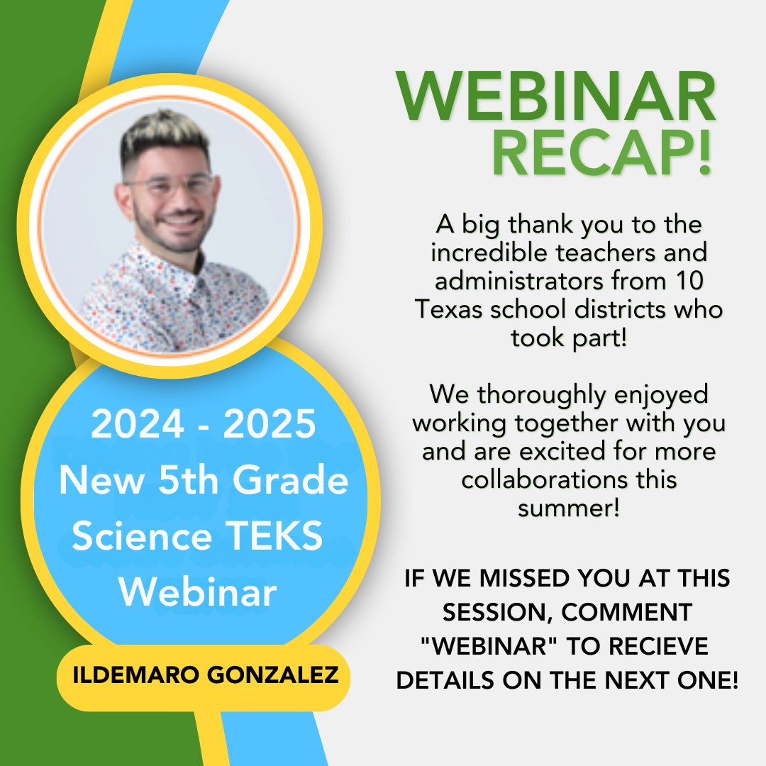 STEMdetective's tweet photo. Thanks to everyone who joined our New 5th Grade Science TEKS Webinar! We appreciated the insights from all the Texas educators involved. Stay tuned for more events this summer! Missed out? Comment 'WEBINAR' for details on upcoming sessions! 🌟📚  #texasteachers #teks https://t.co/HOvOJtu0iY