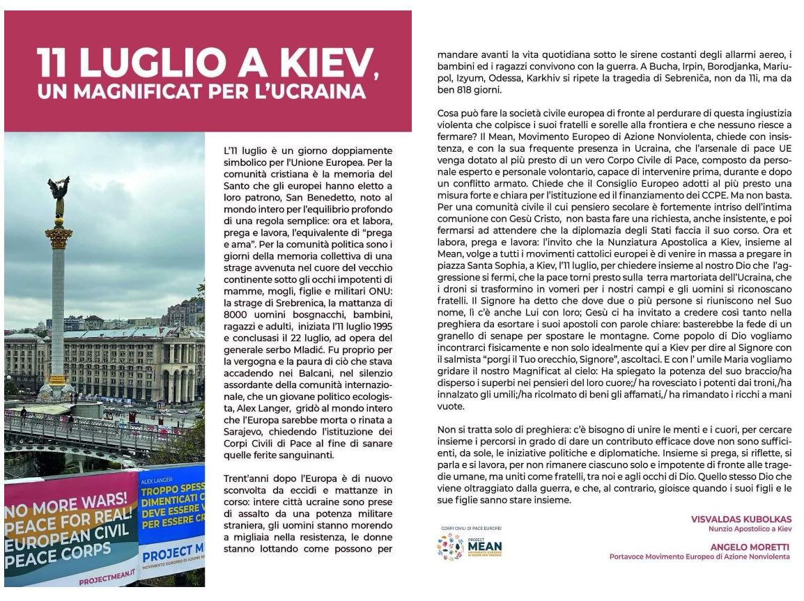 Coraggio, l’11 luglio 2024 tutti a #Kiev per un’Europa di Pace ⁦<a href="/MeanAzione/">MEAN-Movimento Europeo Azione Nonviolenta</a>⁩ ⁦<a href="/rbonacina/">riccardo bonacina</a>⁩ ⁦<a href="/AngeloMoretti40/">Angelo Moretti</a>⁩